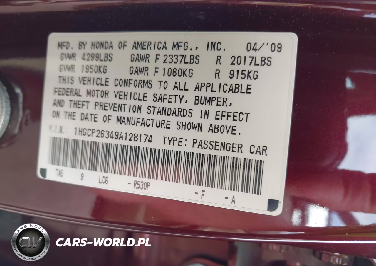 2009 Honda Accord 2.4 Lx VIN:1HGCP26349A128174 - 9