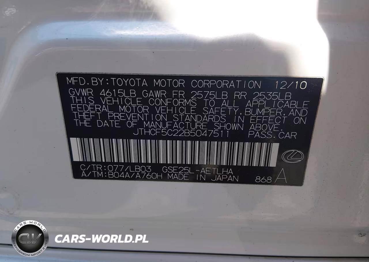 2011 Lexus Is 250 VIN:JTHCF5C22B5047511 - 9
