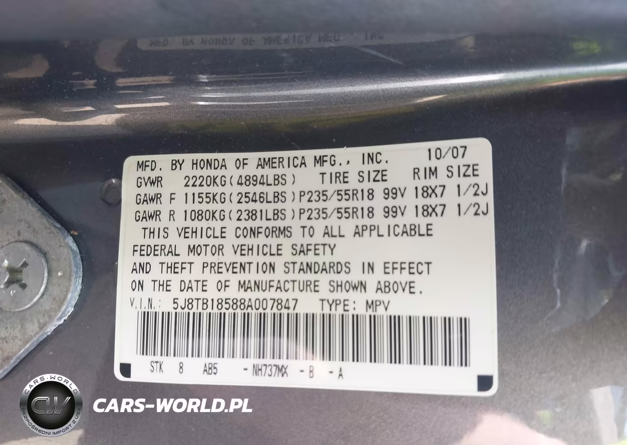 2008 Acura Rdx VIN:5J8TB18588A007847 - 9