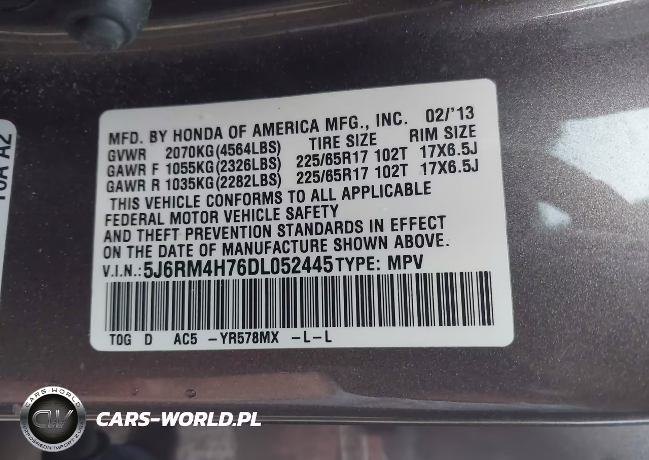 2013 Honda Cr-V Ex-L VIN:5J6RM4H76DL052445 - 9