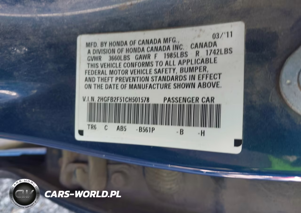 2012 Honda Civic Lx VIN:2HGFB2F51CH501578 - 9