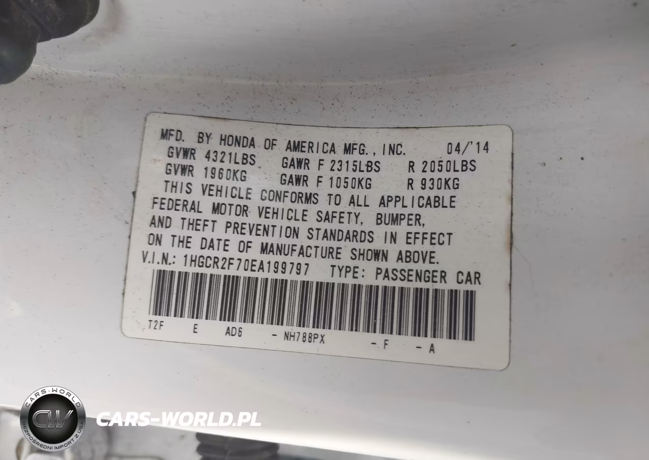 2014 Honda Accord Ex VIN:1HGCR2F70EA199797 - 9