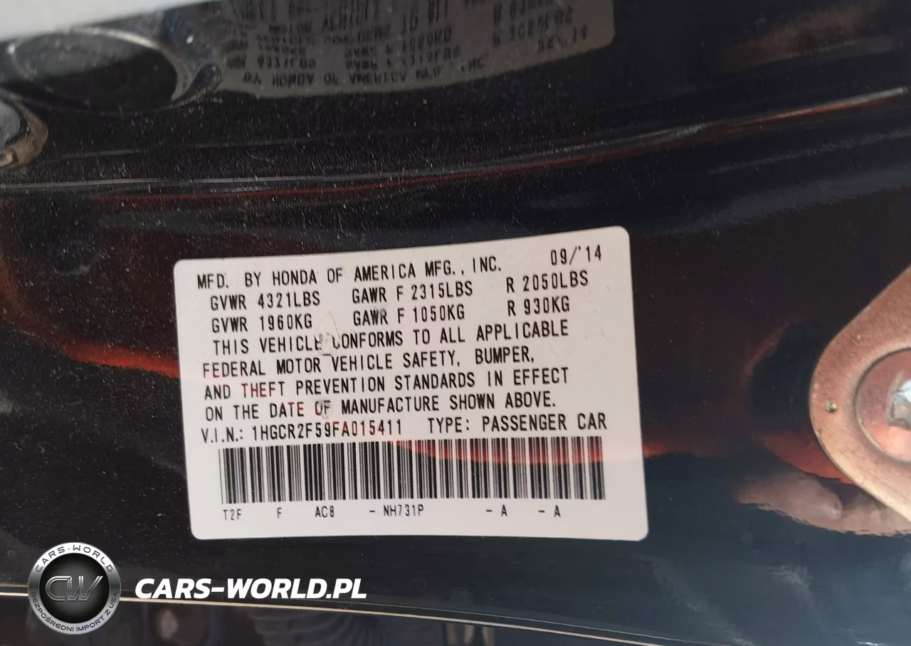 2015 Honda Accord Sport VIN:1HGCR2F59FA015411 - 9