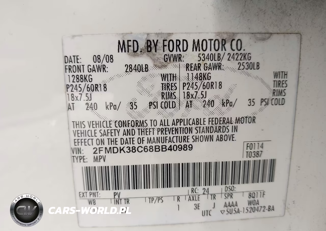 2008 Ford Edge Sel VIN:2FMDK38C68BB40989 - 9