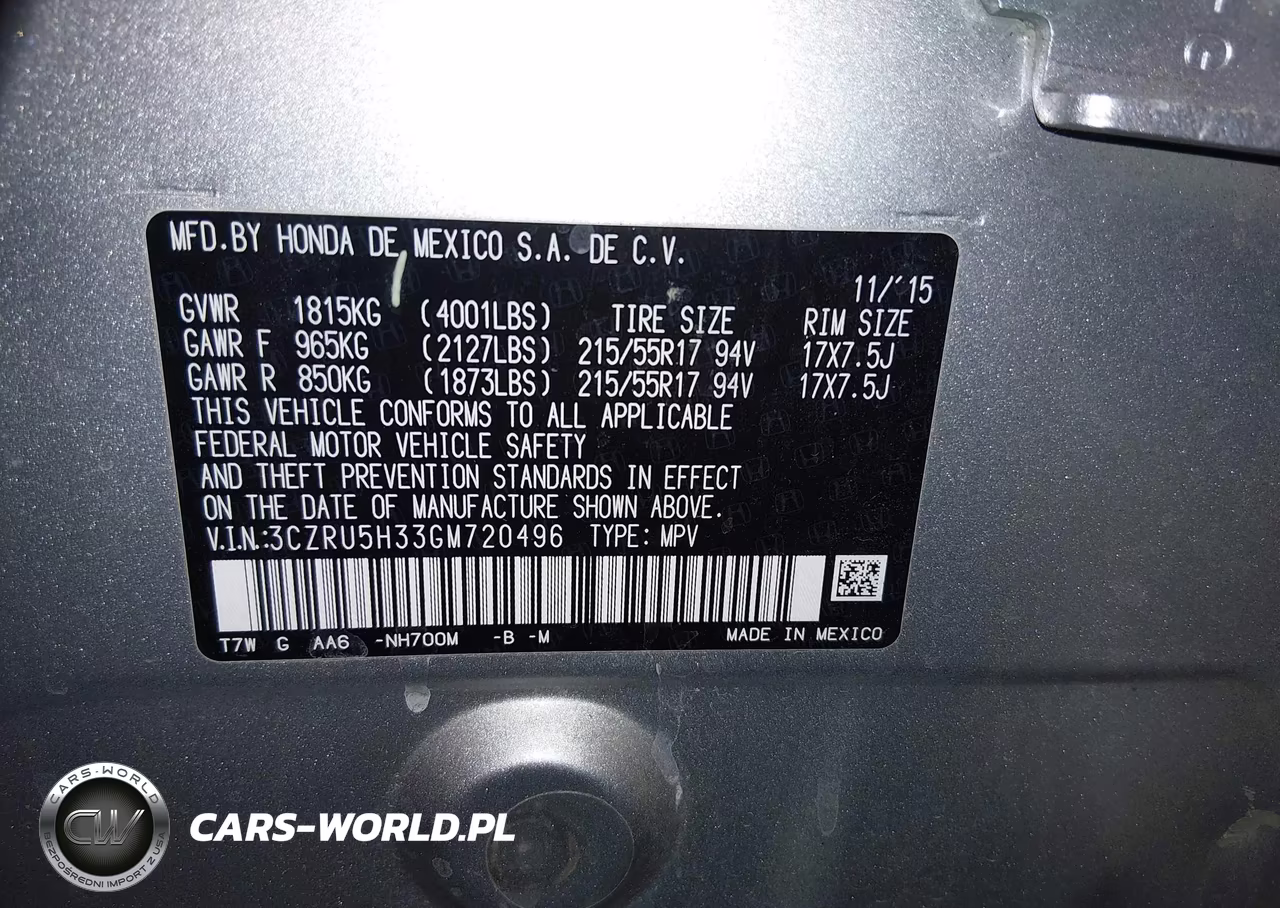 2016 Honda Hr-V Lx VIN:3CZRU5H33GM720496 - 9