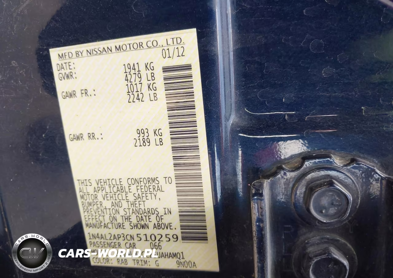 2012 Nissan Altima 2.5 S VIN:1N4AL2AP3CN510259 - 9