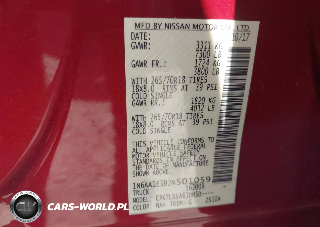 2018 Nissan Titan Sv VIN:1N6AA1E59JN501059 - 9