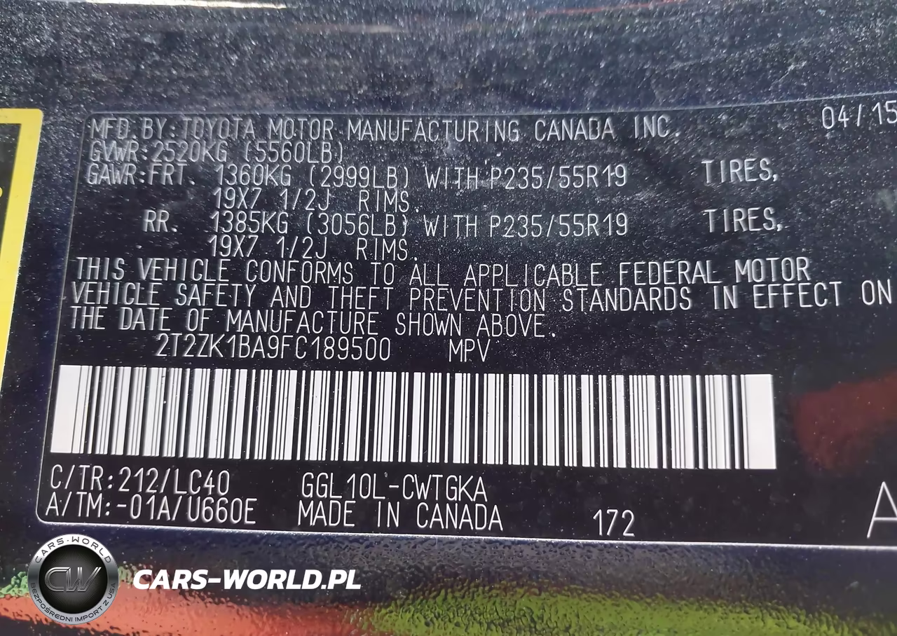 2015 Lexus Rx 350 VIN:2T2ZK1BA9FC189500 - 9