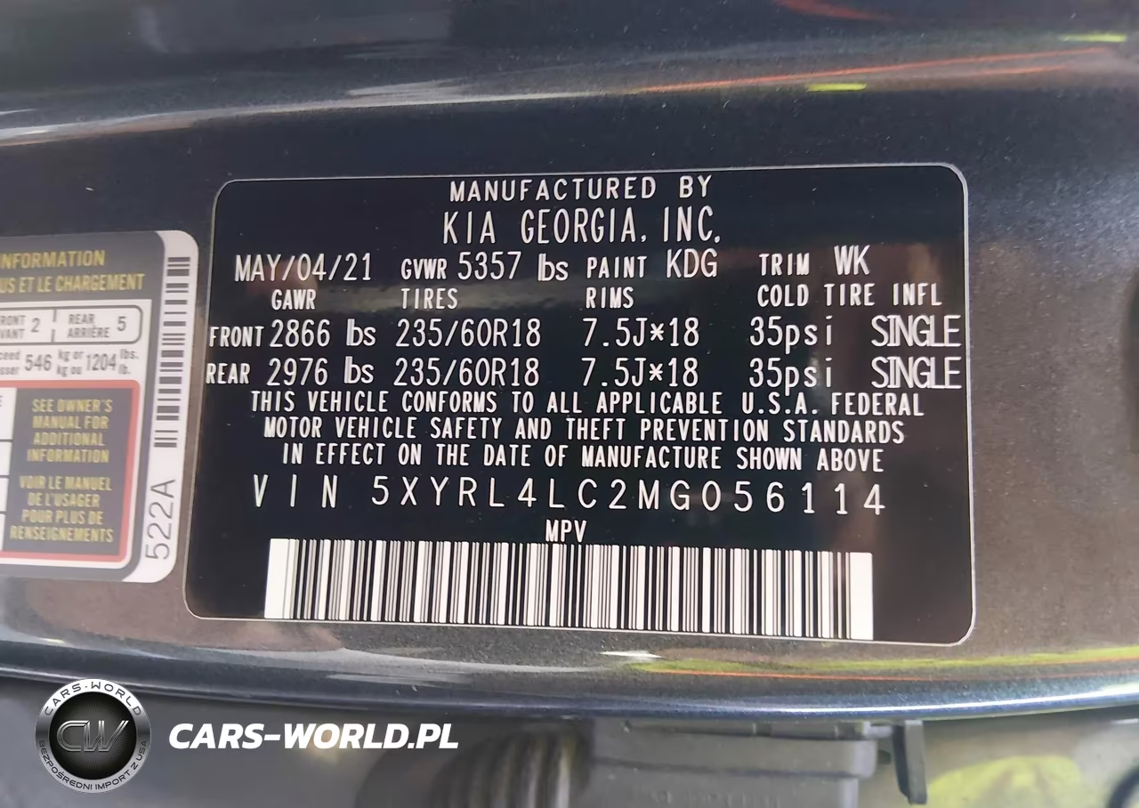 2021 Kia Sorento S VIN:5XYRL4LC2MG056114 - 9