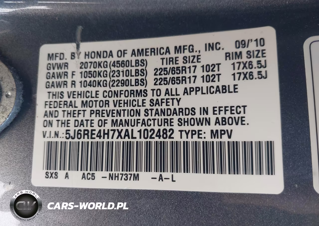 2010 Honda Cr-V Ex-L VIN:5J6RE4H7XAL102482 - 9