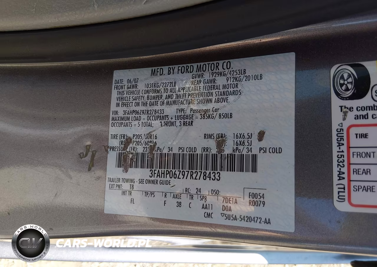 2007 Ford Fusion S VIN:3FAHP06Z97R278433 - 9