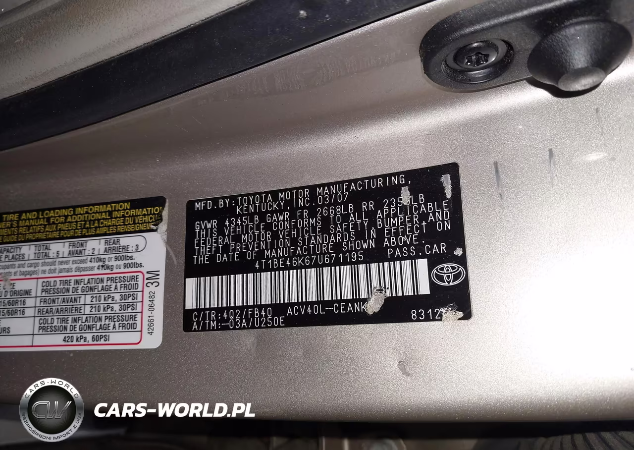 2007 Toyota Camry Le VIN:4T1BE46K67U671195 - 9