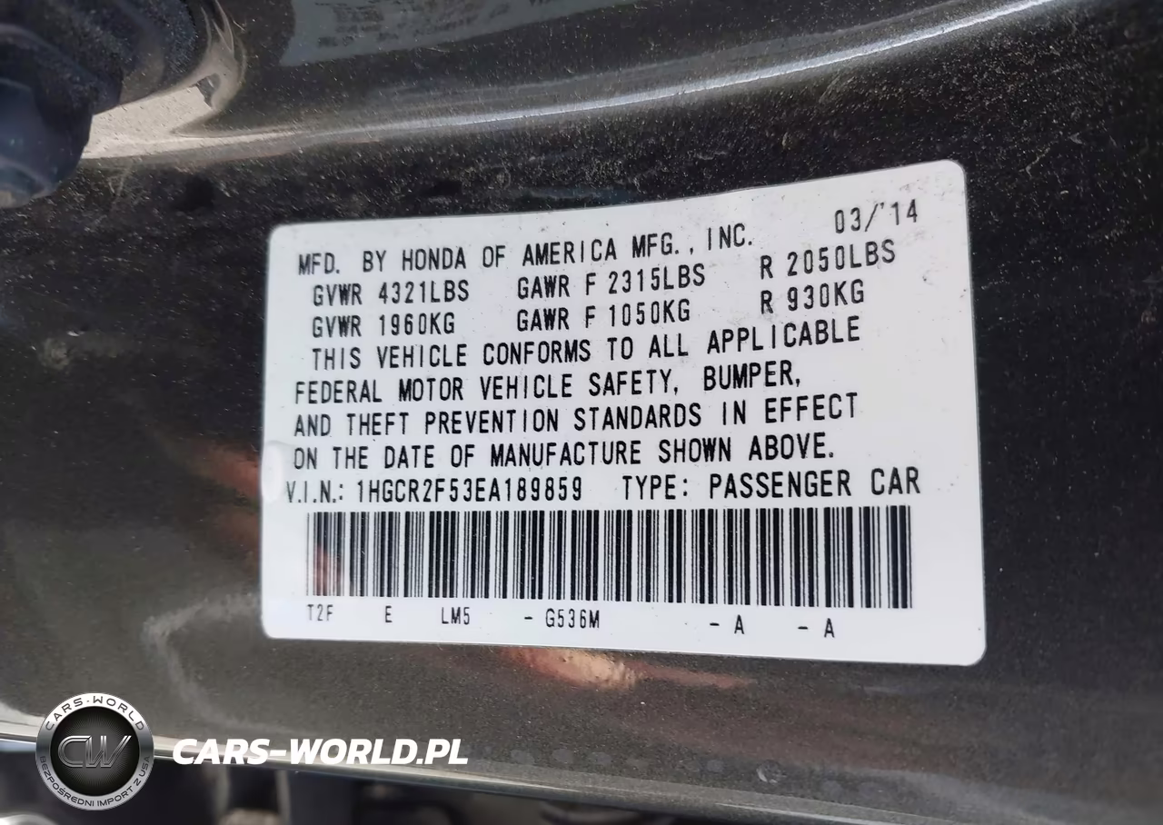 2014 Honda Accord Sport VIN:1HGCR2F53EA189859 - 9