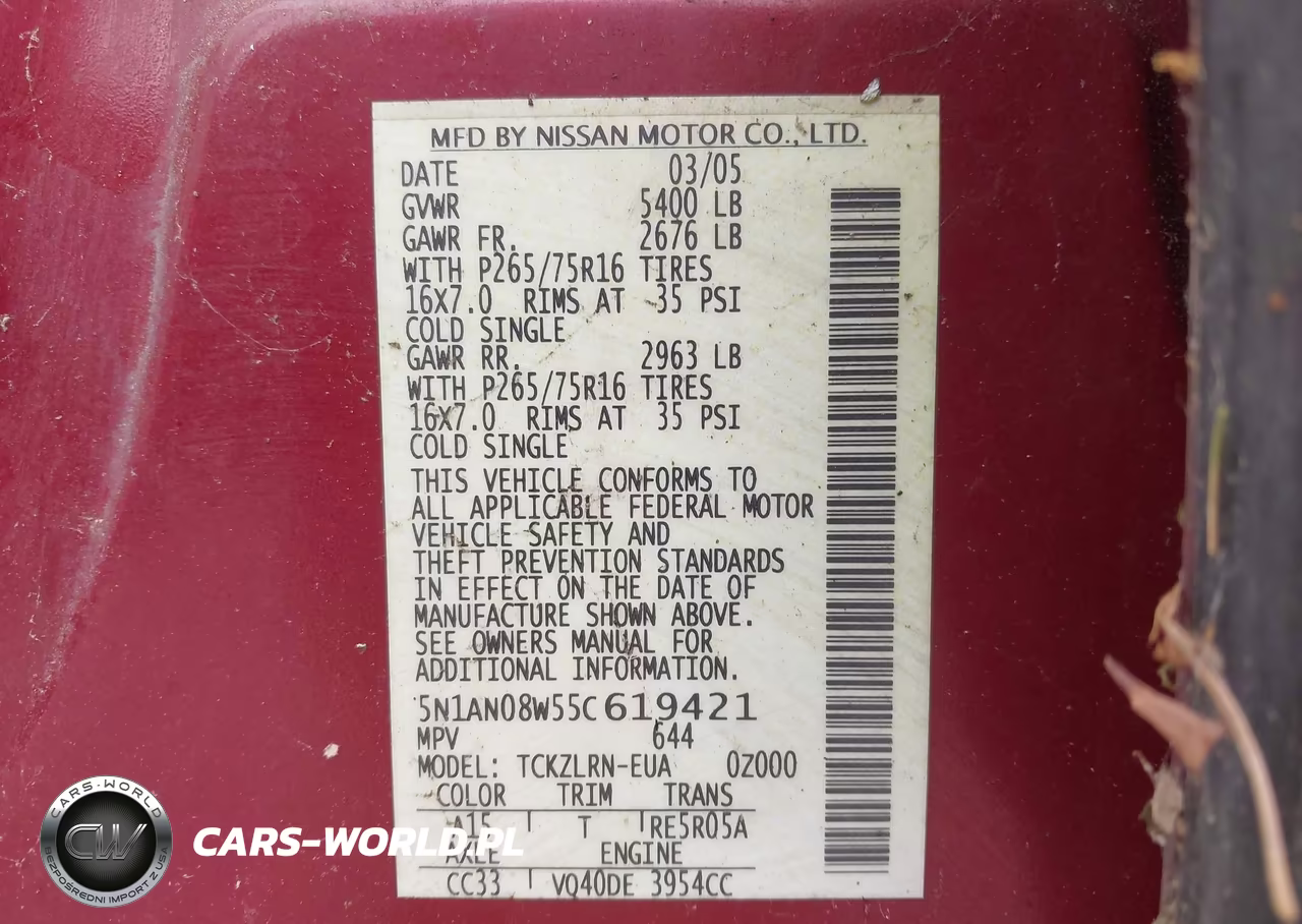 2005 Nissan Xterra Off Road VIN:5N1AN08W55C619421 - 9