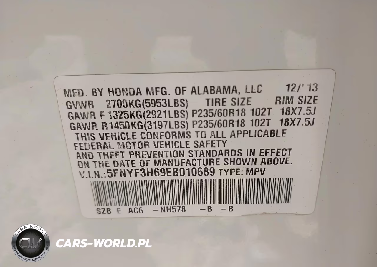 2014 Honda Pilot Ex-L VIN:5FNYF3H69EB010689 - 9