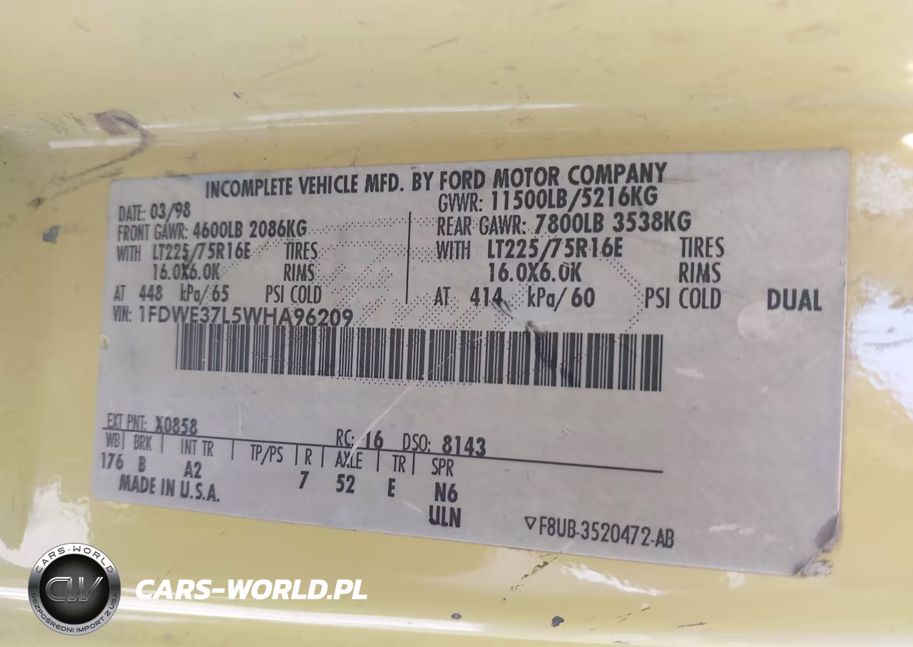 1998 Ford Econoline Rv Cutaway Standard VIN:1FDWE37L5WHA96209 - 8