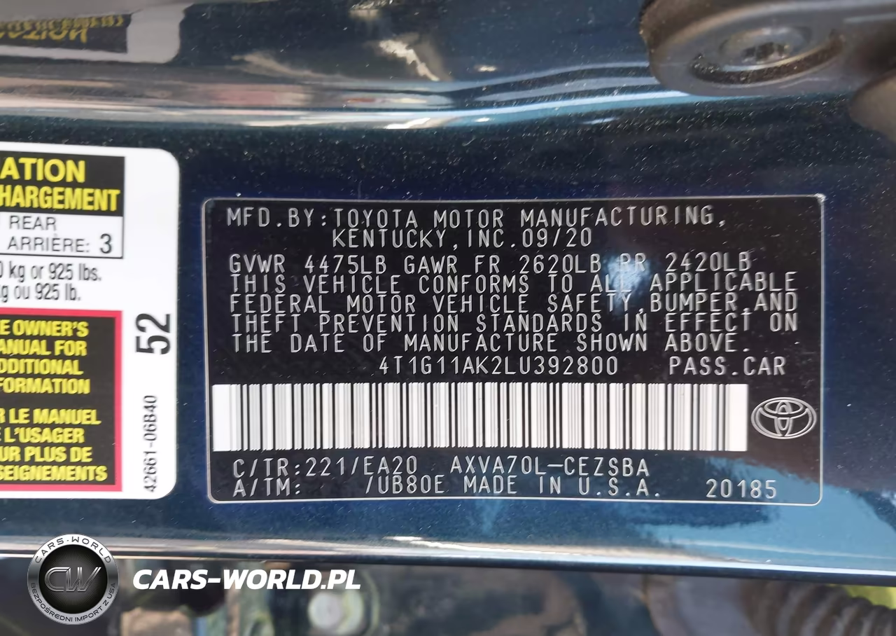 2020 Toyota Camry Se VIN:4T1G11AK2LU392800 - 9