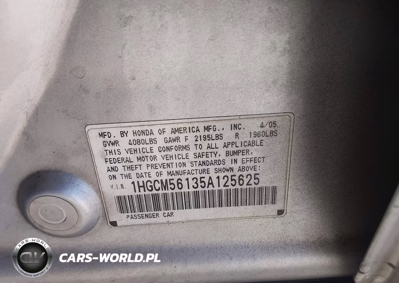 2005 Honda Accord 2.4 Dx VIN:1HGCM56135A125625 - 9
