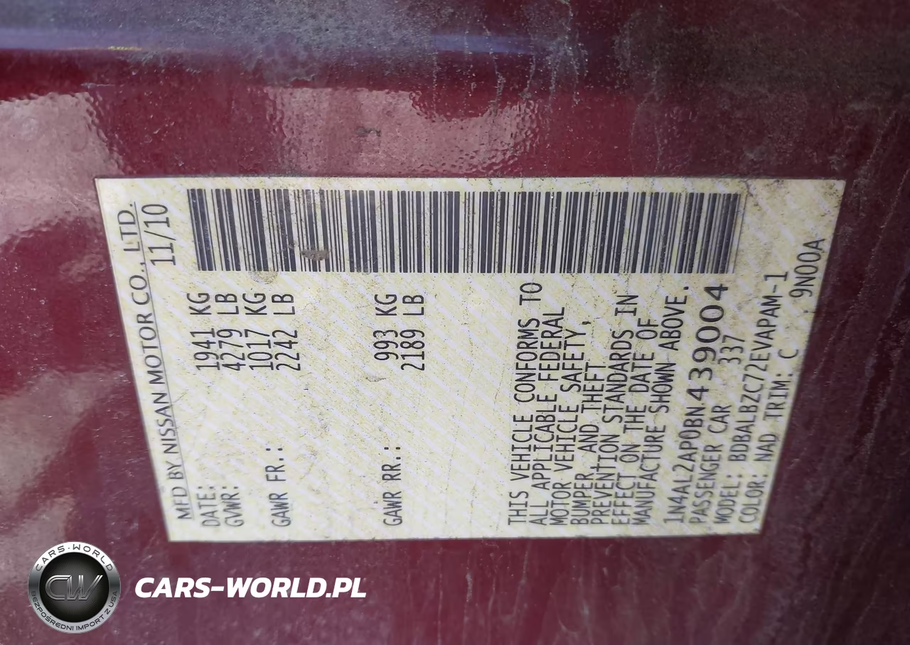2011 Nissan Altima 2.5 S VIN:1N4AL2AP0BN439004 - 9