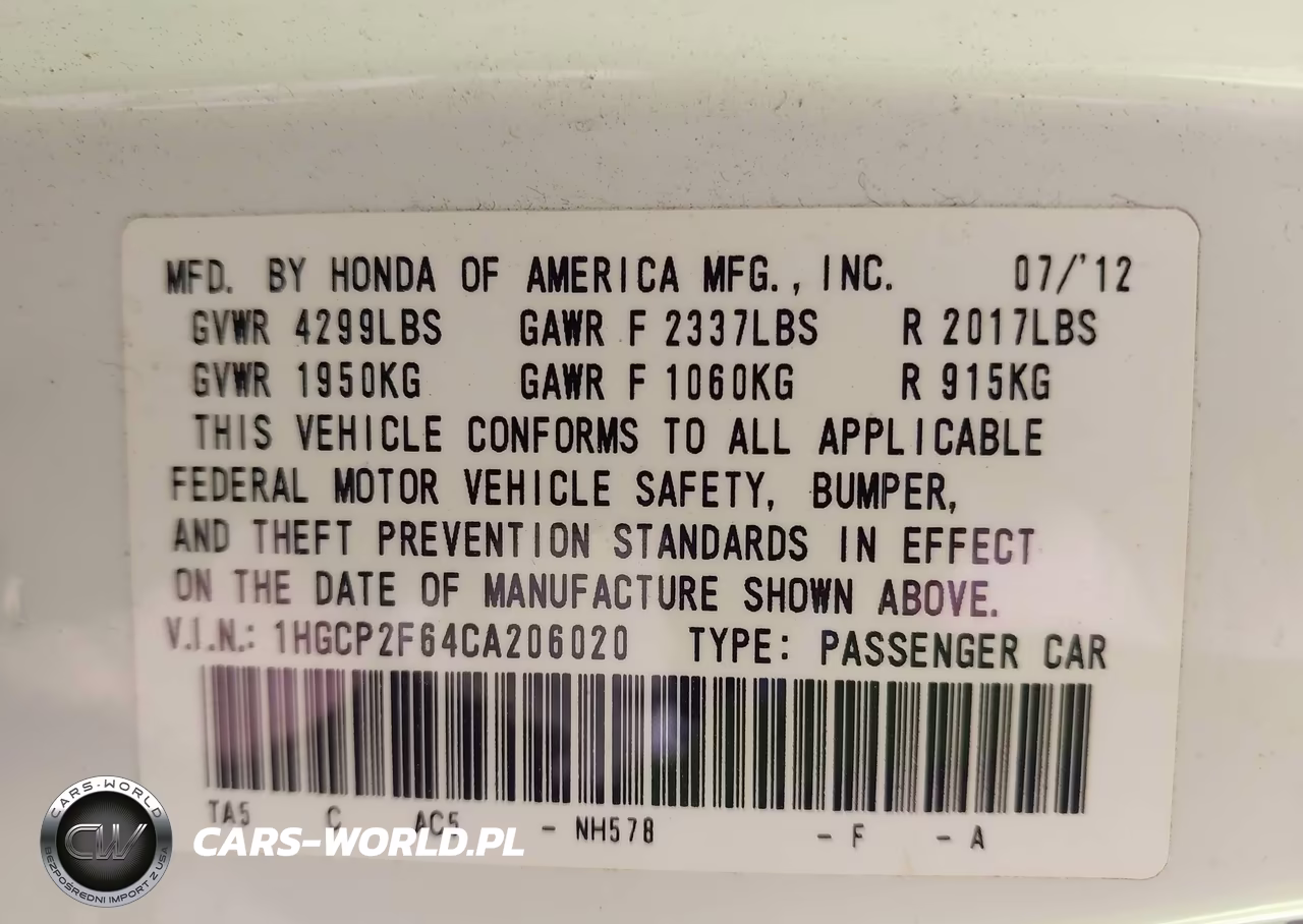 2012 Honda Accord 2.4 Se VIN:1HGCP2F64CA206020 - 9