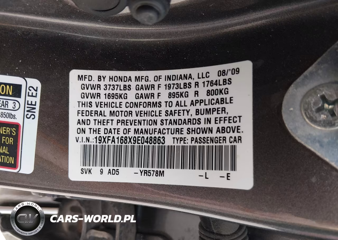 2009 Honda Civic Ex VIN:19XFA168X9E048863 - 9