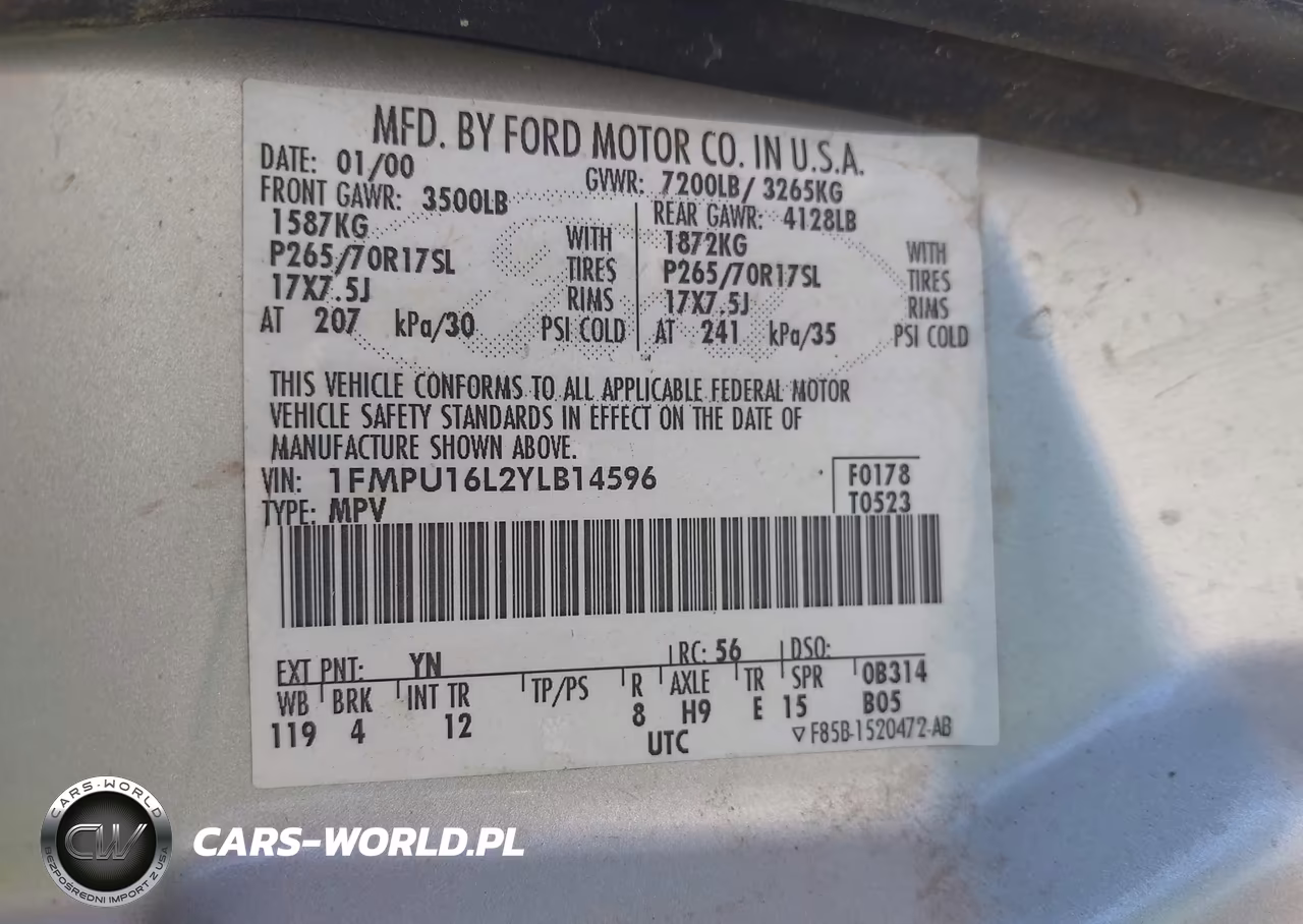 2000 Ford Expedition Xlt VIN:1FMPU16L2YLB14596 - 9