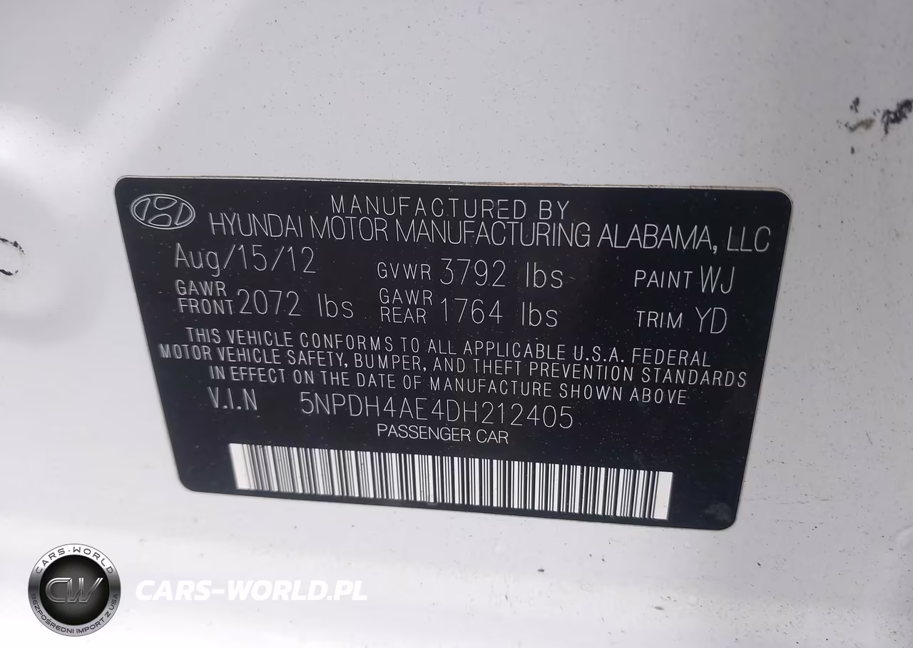 2013 Hyundai Elantra Gls VIN:5NPDH4AE4DH212405 - 9