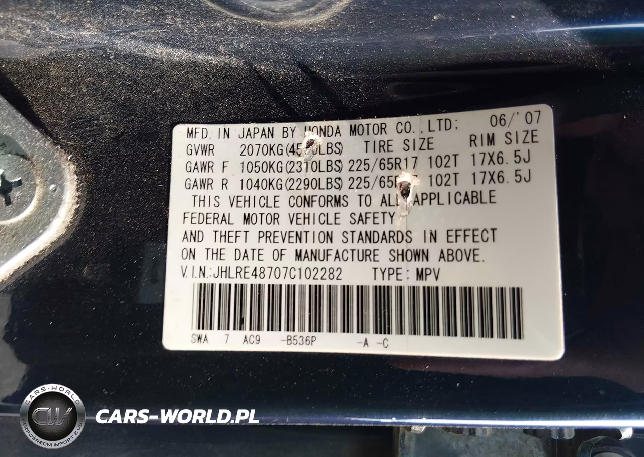 2007 Honda Cr-V Ex-L VIN:JHLRE48707C102282 - 9