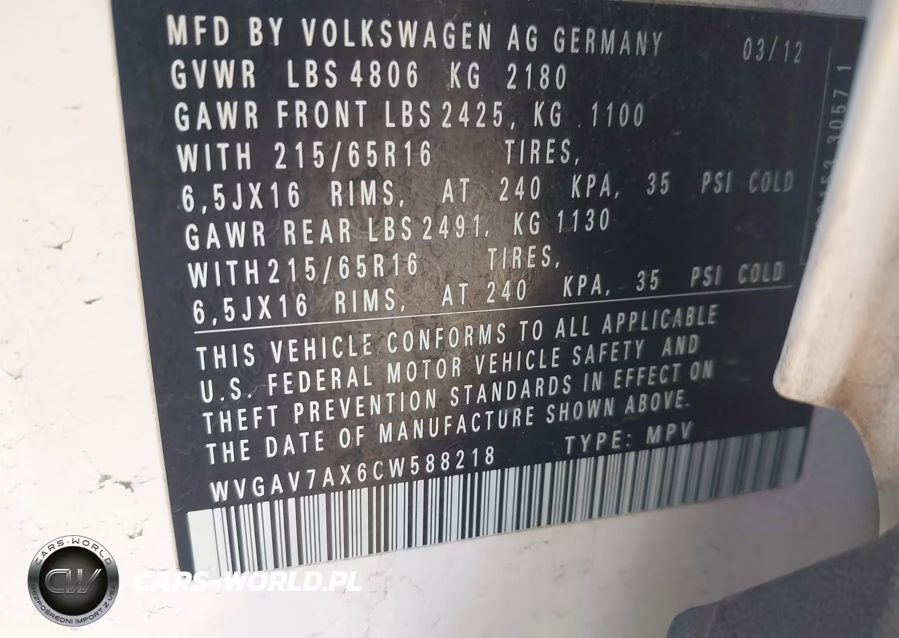 2012 Volkswagen Tiguan S VIN:WVGAV7AX6CW588218 - 9