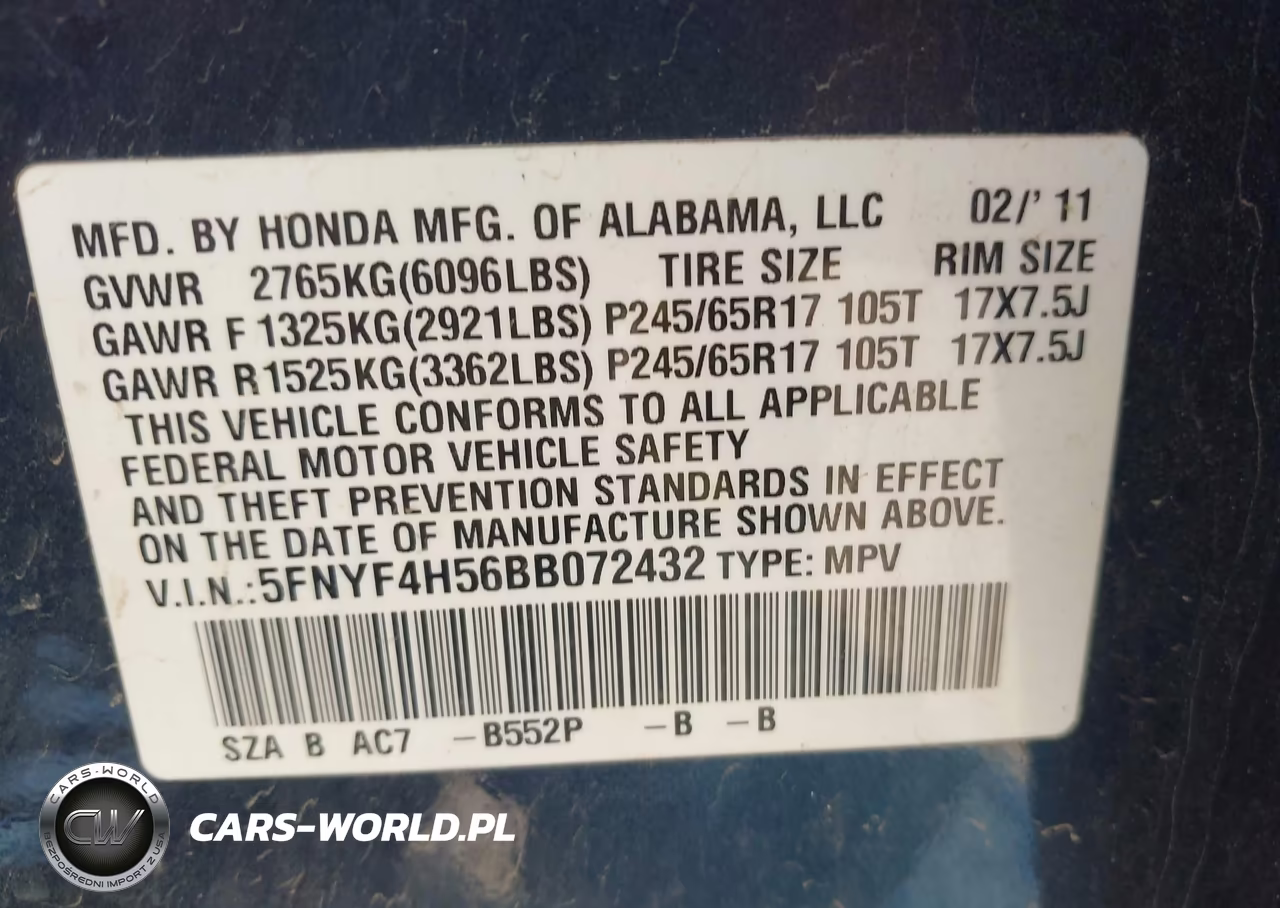 2011 Honda Pilot Ex-L VIN:5FNYF4H56BB072432 - 9