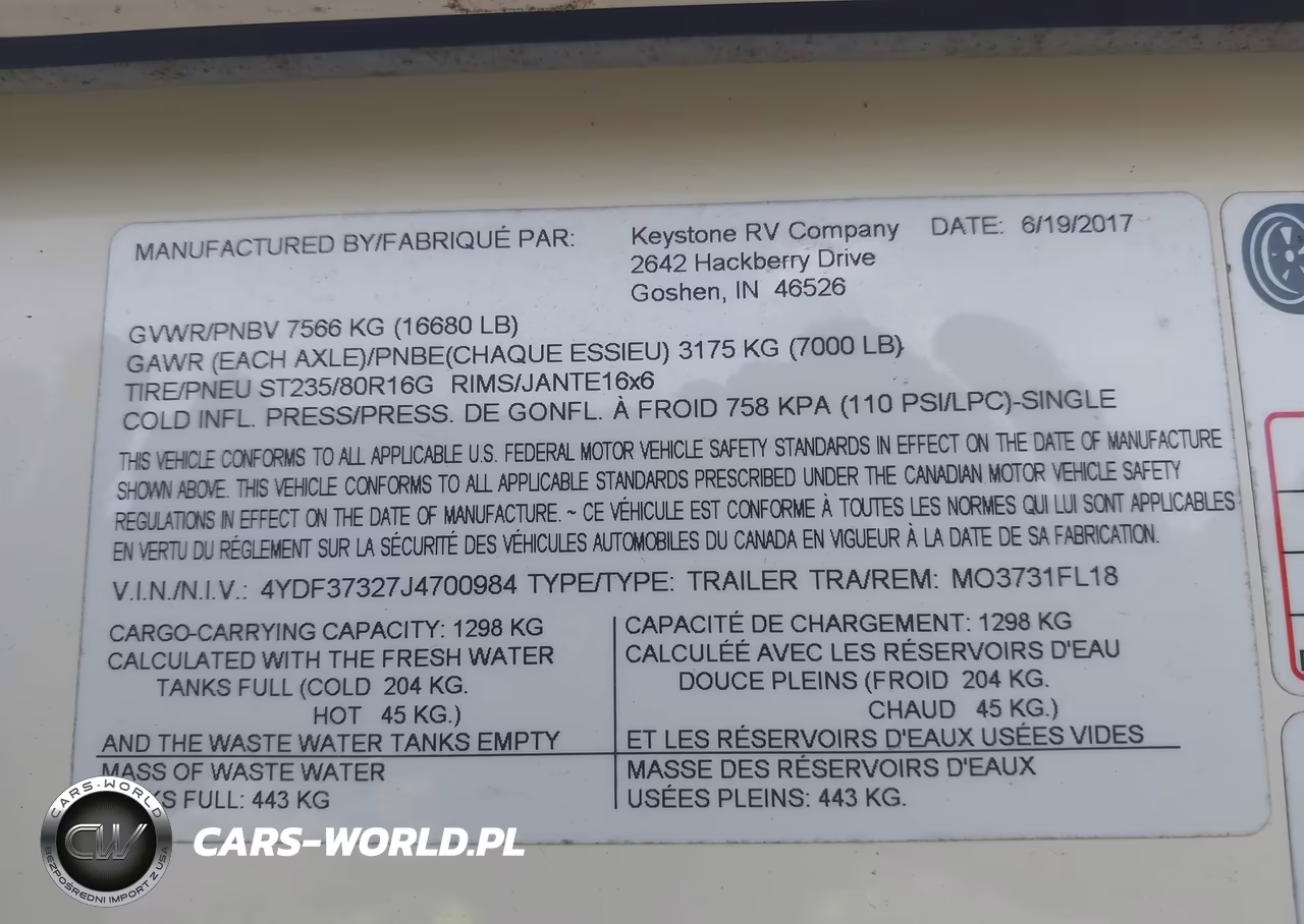 2018 Keystone Travel Trlr VIN:4YDF37327J4700984 - 9