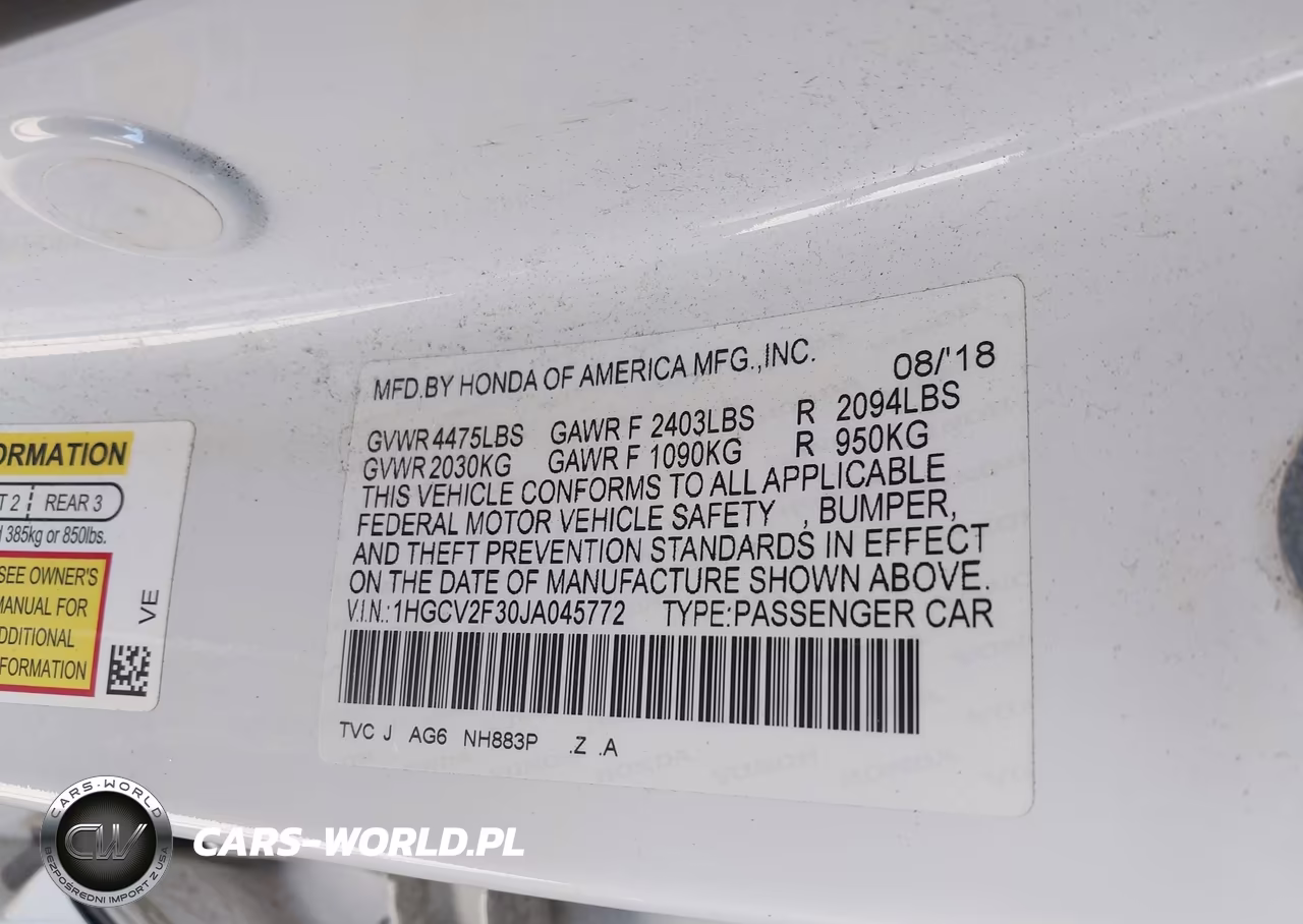 2018 Honda Accord Sport 2.0T VIN:1HGCV2F30JA045772 - 9