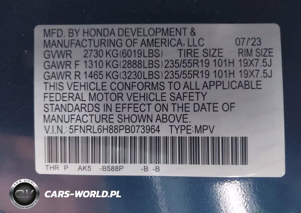 2023 Honda Odyssey Touring VIN:5FNRL6H88PB073964 - 9