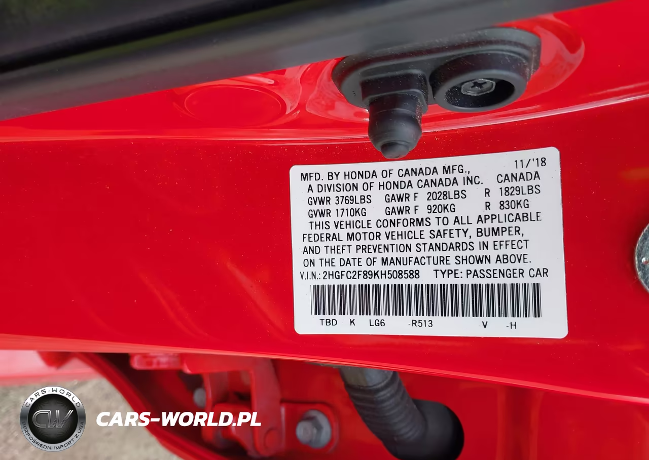 2019 Honda Civic Sport VIN:2HGFC2F89KH508588 - 9