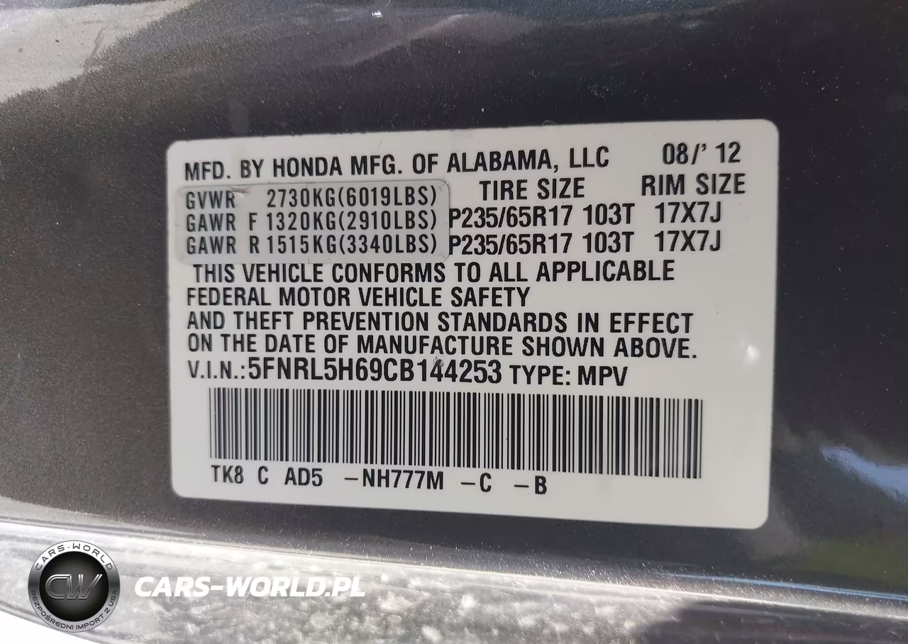 2012 Honda Odyssey Ex-L VIN:5FNRL5H69CB144253 - 9