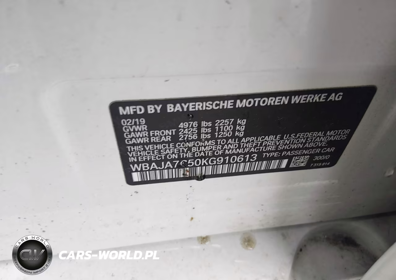 2019 BMW 530I xDrive VIN:WBAJA7C50KG910613 - 9