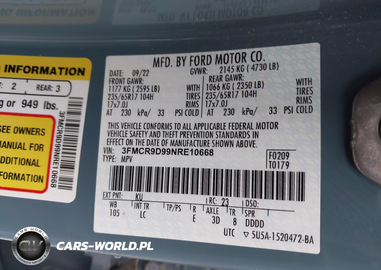2022 Ford Bronco Sport Badlands VIN:3FMCR9D99NRE10668 - 9