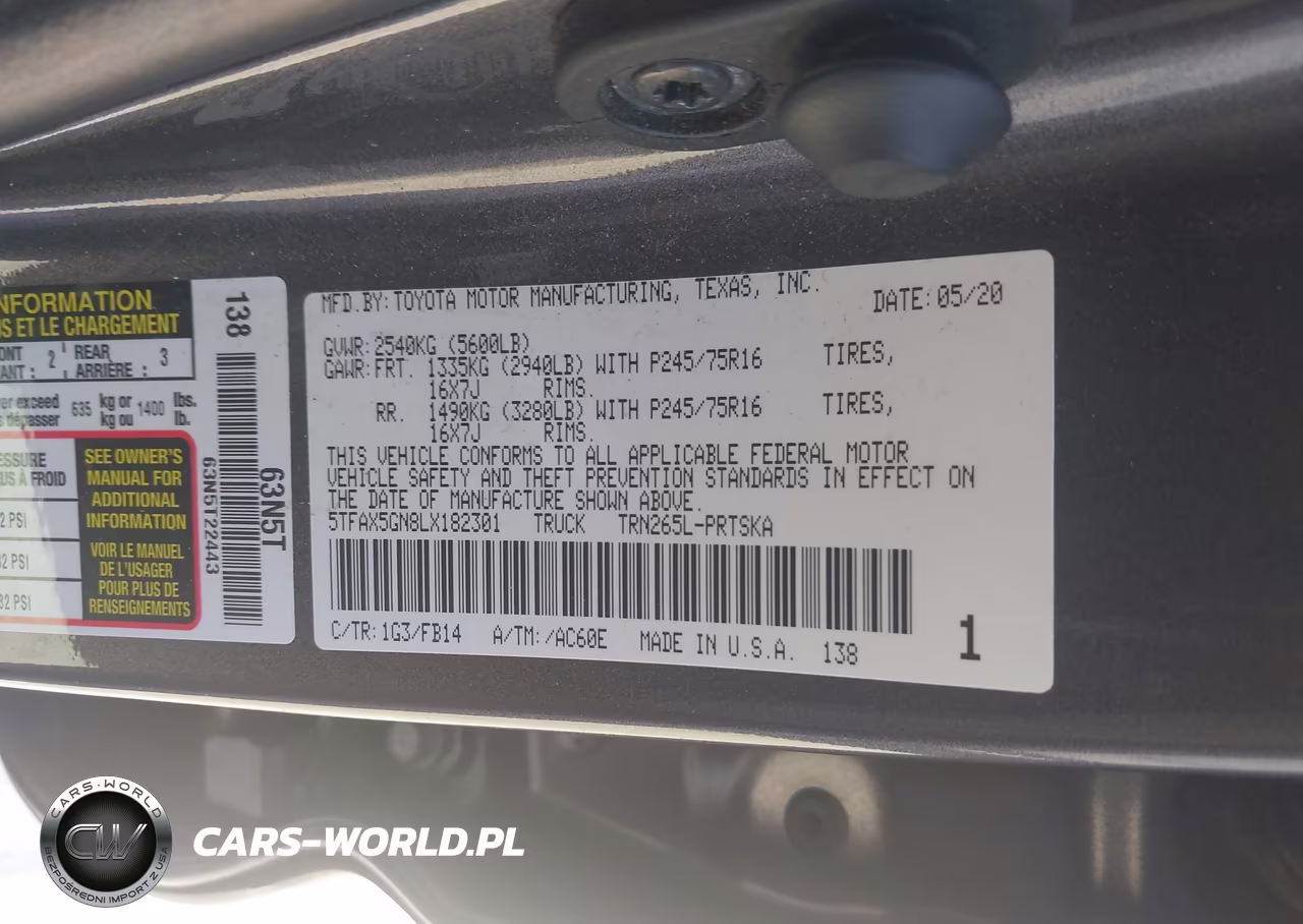 2020 Toyota Tacoma Sr VIN:5TFAX5GN8LX182301 - 9