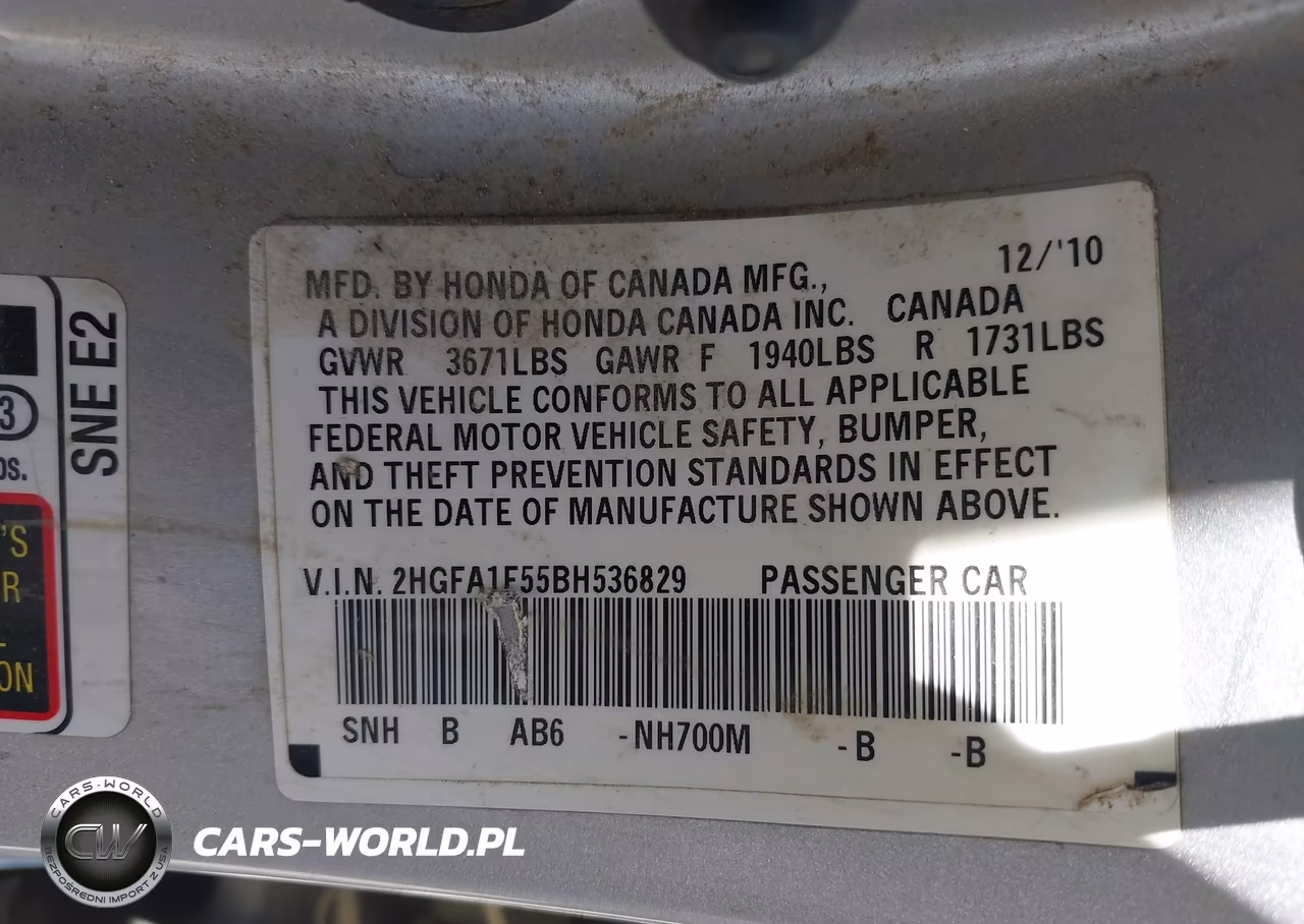 2011 Honda Civic Lx VIN:2HGFA1F55BH536829 - 9