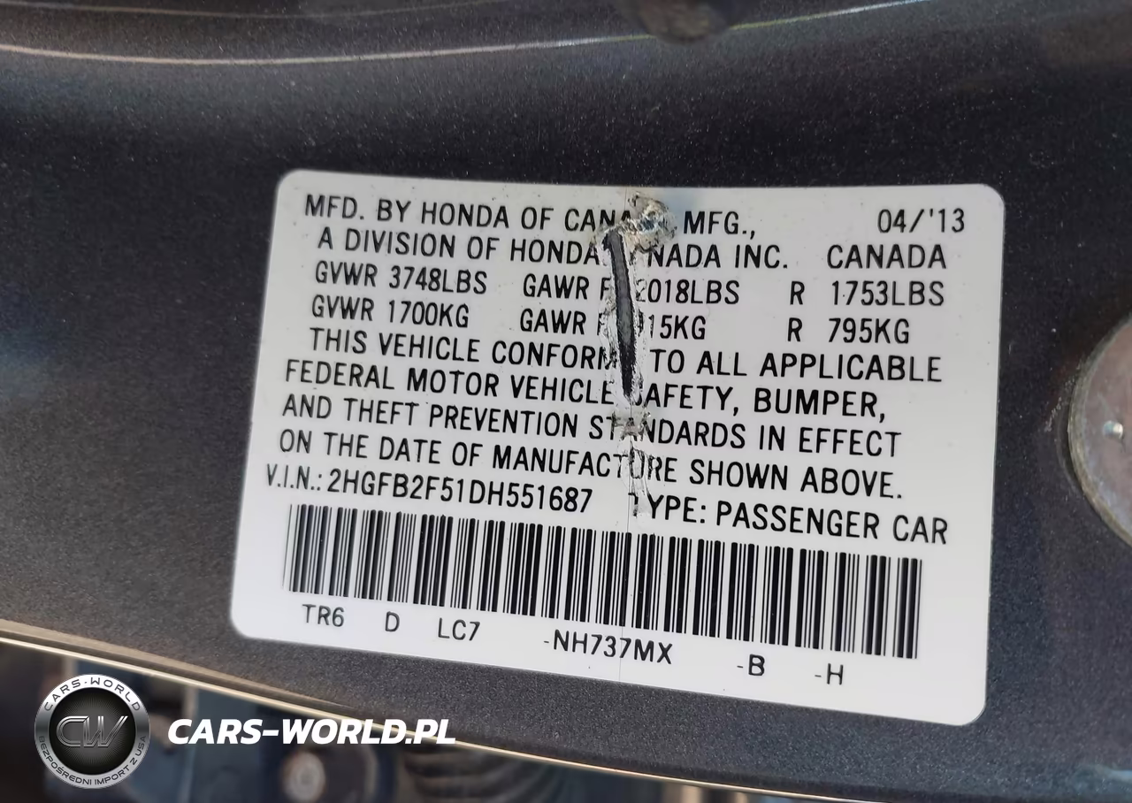 2013 Honda Civic Lx VIN:2HGFB2F51DH551687 - 9