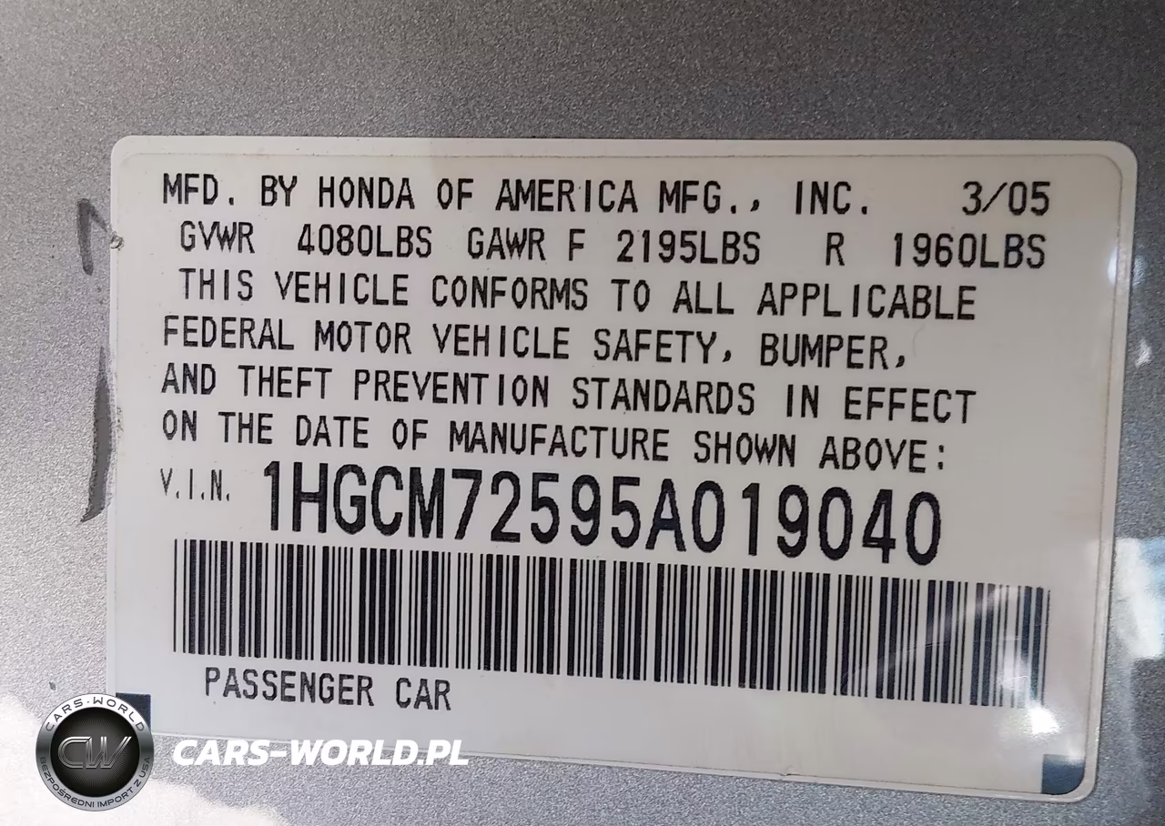 2005 Honda Accord 2.4 Lx Special Edition VIN:1HGCM72595A019040 - 9