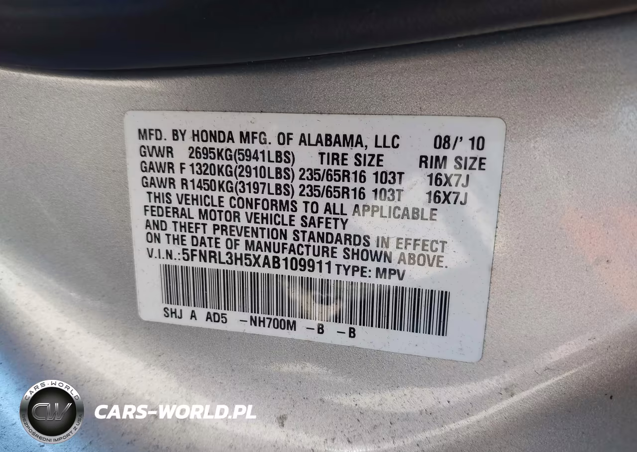 2010 Honda Odyssey Ex VIN:5FNRL3H5XAB109911 - 9
