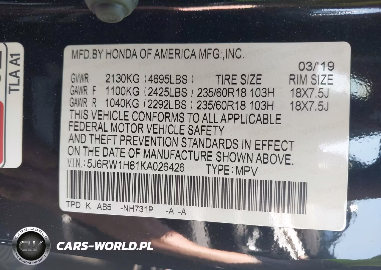 2019 Honda Cr-V Ex-L VIN:5J6RW1H81KA026426 - 9