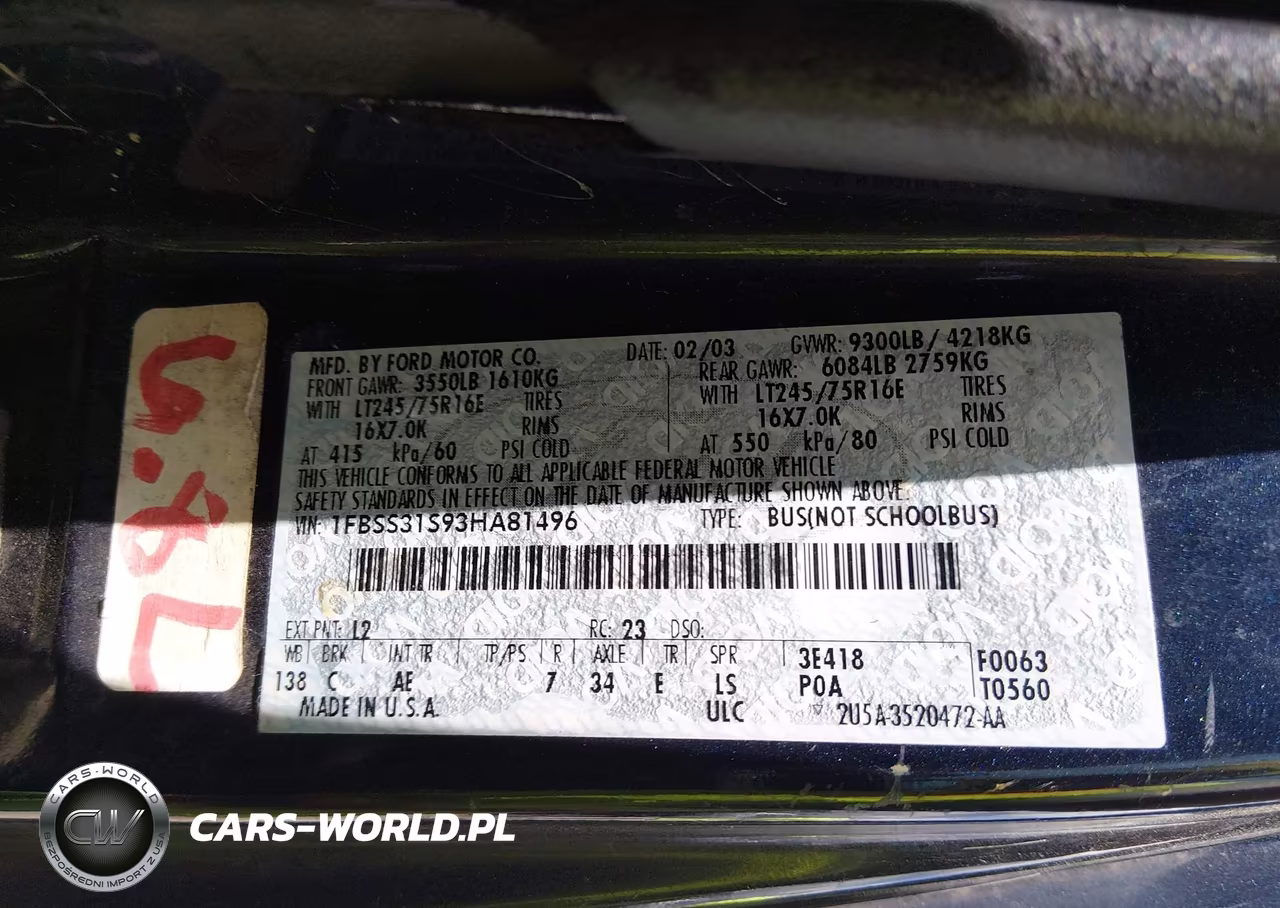 2003 Ford E-350 Super Duty Xl-Xlt VIN:1FBSS31S93HA81496 - 9