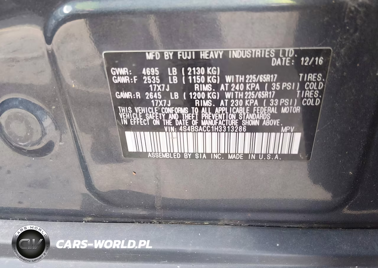 2017 Subaru Outback 2.5I Premium VIN:4S4BSACC1H3313286 - 9