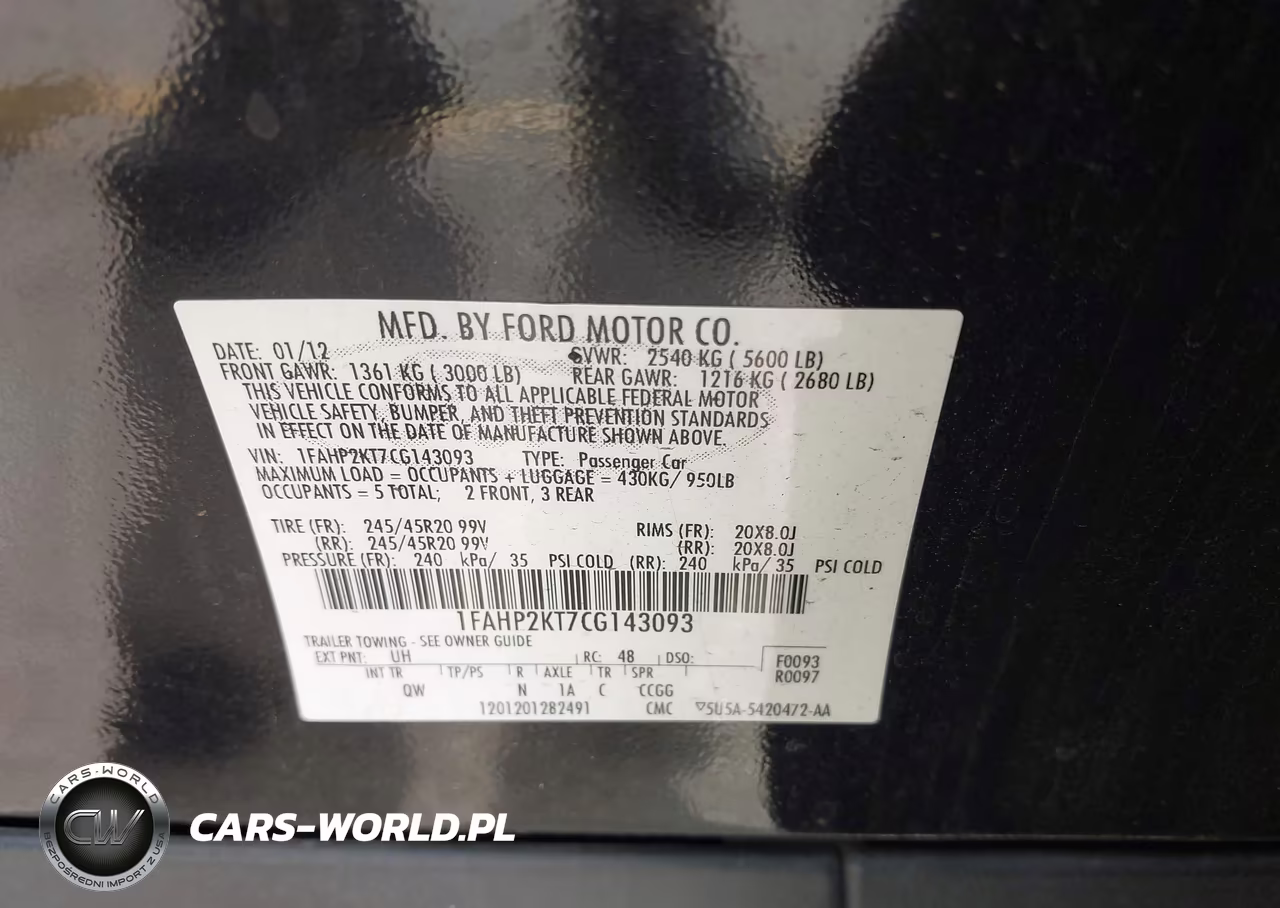 2012 Ford Taurus Sho VIN:1FAHP2KT7CG143093 - 9
