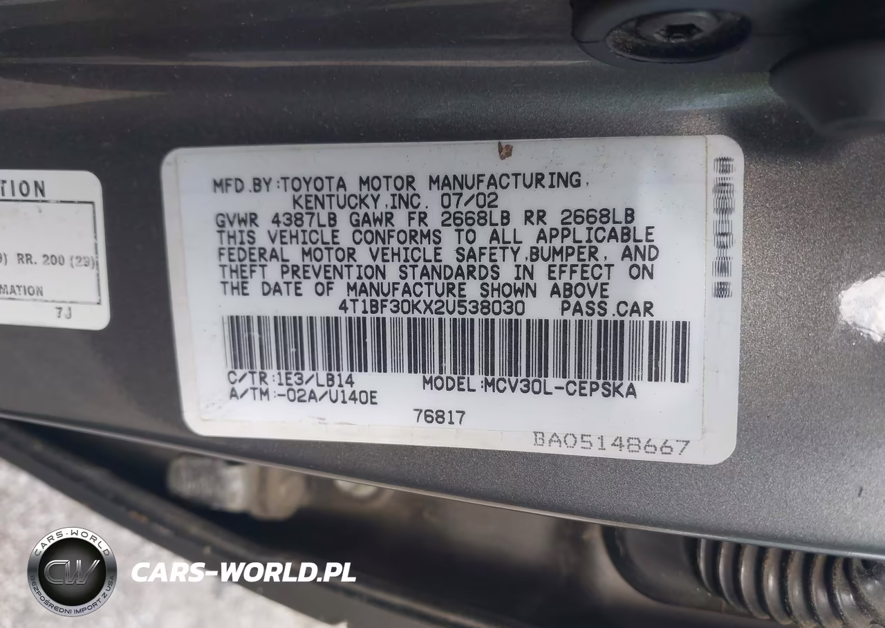 2002 Toyota Camry Se VIN:4T1BF30KX2U538030 - 9