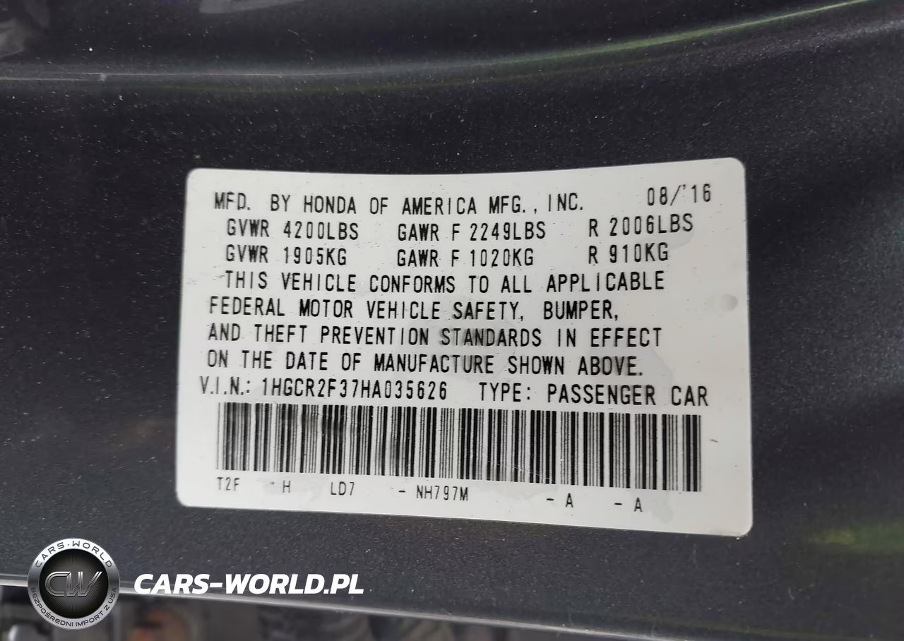 2017 Honda Accord Lx VIN:1HGCR2F37HA035626 - 9