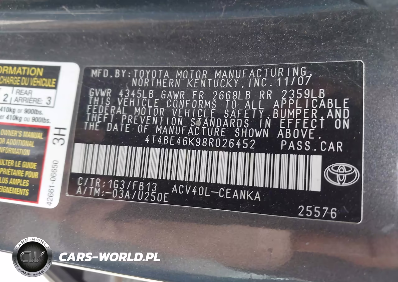 2008 Toyota Camry Le VIN:4T4BE46K98R026452 - 9