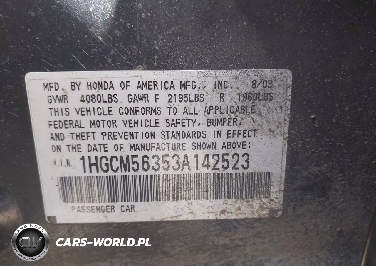 2003 Honda Accord 2.4 Lx VIN:1HGCM56353A142523 - 9